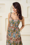 Olive Sleeveless Pure Cotton Printed Sweet Heart Dress GulaboSitabo