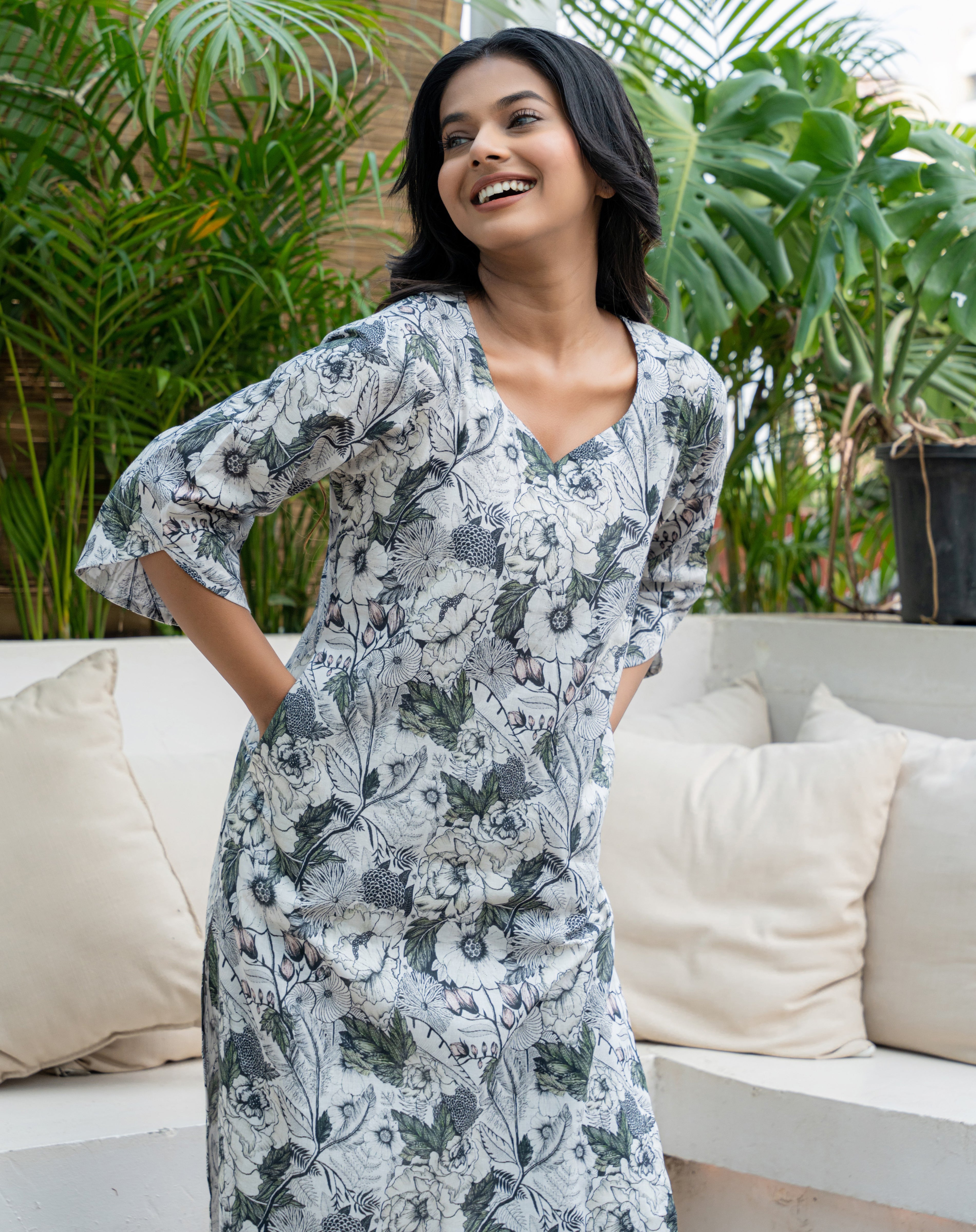 White All over Printed Pure Cotton Kurta GulaboSitabo