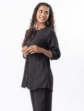 Black Pleated Band Collar Straight Fit Co-ord Set GulaboSitabo