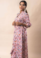 White Front Slit Flared Pure Cotton Printed Dress GulaboSitabo