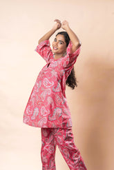 Pink Printed Pure Cotton A-Line Flared Co-ord Set GulaboSitabo