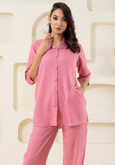 Pink Shawl Collar Solid Co-ord Set GulaboSitabo