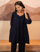 Navy Blue Sweetheart Neck with flared Sleeve Co-ord Set