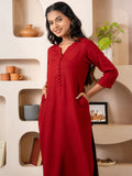 Maroon Notched Neck with Button Loops Straight Kurta Set GulaboSitabo