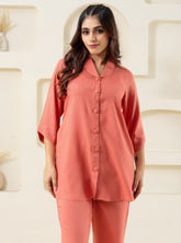 Peach Shawl Collar Solid Co-ord Set GulaboSitabo