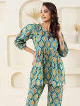 Mint Floral Grid Printed Pure Cotton Co-ord Set GulaboSitabo