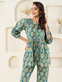 Mint Floral Grid Printed Pure Cotton Co-ord Set