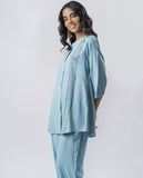 Light Blue Pleated Band Collar Straight Fit Co-ord Set