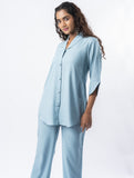 Light Blue Shawl Collar Co-ord Set with Curved Sleeves GulaboSitabo