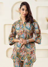 Olive Printed Pure Cotton Co-ord Set GulaboSitabo