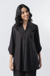 Black Shawl Collar Straight Co-ord Set with Curved Sleeves GulaboSitabo