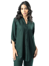 Green Shawl Collar Co-ord Set with Curved Sleeves