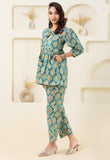 Mint Floral Grid Printed Pure Cotton Co-ord Set