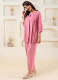 Pink Pleated Flared Solid Co-ord Set