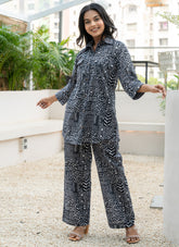 Black Abstract Printed Pure Cotton Co-ord Set with Printed Baggy Bottoms GulaboSitabo