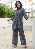 Black Abstract Printed Pure Cotton Co-ord Set with Printed Baggy Bottoms