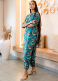 Notched Neck Printed Teal Pure Cotton Kurta Set GulaboSitabo