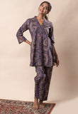 Purple Printed Pure Cotton Flared Co-ord Set