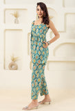 Mint Floral Grid Printed Pure Cotton Sleevelss Co-ord Set GulaboSitabo