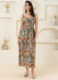 Olive Sleeveless Pure Cotton Printed Sweet Heart Dress GulaboSitabo