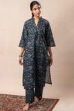 Black Floral Jaal Printed Pure Cotton Straight Kurta Set GulaboSitabo