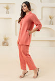 Peach Shawl Collar Solid Co-ord Set GulaboSitabo