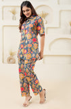 Grey Multi Color Floral Pure Cotton Printed Co-ord Set GulaboSitabo