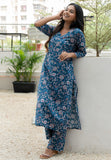Sweetheart Neck with flared V Sleeve Printed Pure Cotton Kurta set