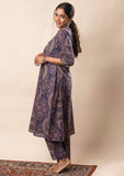 Purple Printed Pure Cotton A Line Flared Dress with Pants