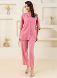 Pink Shawl Collar Solid Co-ord Set