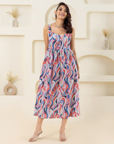 White Sleeveless Pure Cotton Printed Sweet Heart Dress