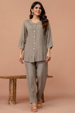 Light Mocha Pleated Band Collar Straight Fit Co-ord Set