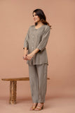 Light Mocha Pleated Band Collar Straight Fit Co-ord Set GulaboSitabo