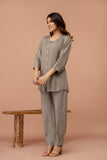Light Mocha Pleated Band Collar Straight Fit Co-ord Set