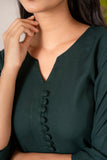 Green Notched Neck with Button Loops Straight Kurta Set GulaboSitabo