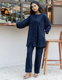 Navy Blue Front Pleated flared Co-ord Set