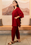 Maroon Box Pleated Sweet Heart Neckline Flared Co-ord Set