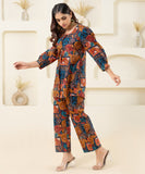 Abstract Printed Pure Cotton Co-ord Set With Puffed Sleeves