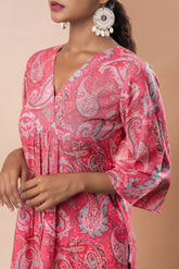 Pink Printed Pure Cotton A-Line Flared Kurta Set GulaboSitabo