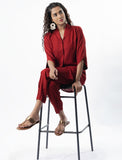 Maroon Shawl Collar Co-ord Set with Curved Sleeves GulaboSitabo