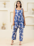 White Floral Printed Pure Cotton Sleevelss Co-ord Set