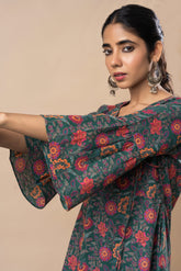 Green Block Printed Floral Pure Cotton Angrakha Co-ord Set GulaboSitabo