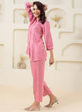 Pink Pleated Solid Co-ord Set