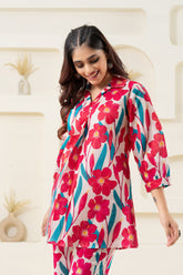 Pink Flower Printed Pure Cotton Flared Co-ord Set GulaboSitabo