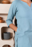 Light Blue Notched Neck with button loops Straight Kurta GulaboSitabo