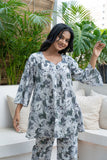 Box Pleated Floral Printed Sweetheart Neckline Pure Cotton Flared Top GulaboSitabo