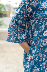 Blue Box Pleated Sweetheart Neckline Floral Printed Pure Cotton Top GulaboSitabo