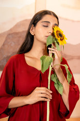 Maroon Sweetheart Neck with flared Sleeve Top GulaboSitabo