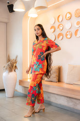 Pink Bold Floral Printed Buttoned Down Pure Cotton Top