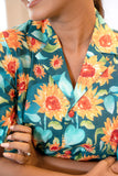Sunflower Printed Buttoned Down Pure Cotton Top GulaboSitabo